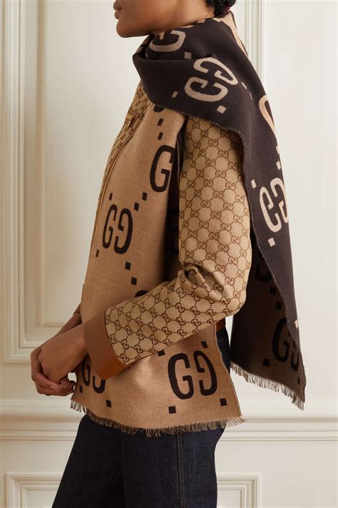 gucci fringed wool and silk-blend jacquard scarf|gucci gg wool jacquard scarf.